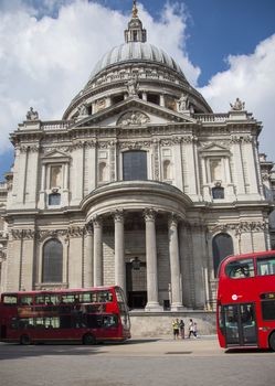 Traffic in front of St Paul's Cathedral in London.