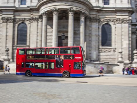 Traffic in front of St Paul's Cathedral in London.