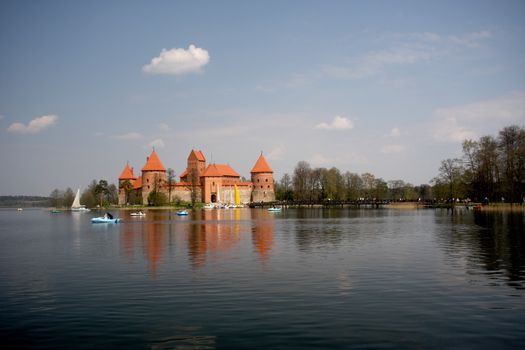 Trakai, Lithuania - April 27, 2008: Trakai Island Castle located on lake Galvė. The build has started in 14th century and was finished about 1409. It is very popular tourist destination in Lithuania.