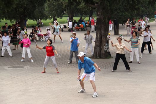 People recreating in a park