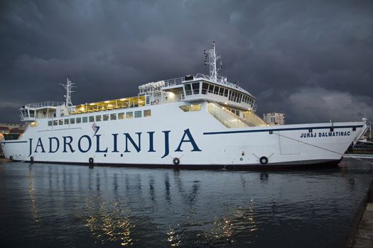 Ferry leaving the port of Split in Croatia.