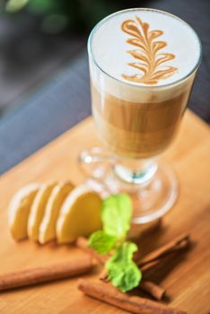 coffee with ginger cinnamon and mint closeup