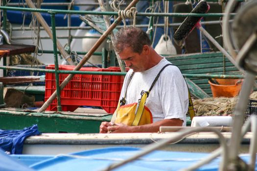 Fishermen in coastal town of Piran in Slovenia