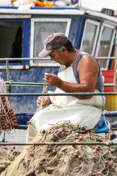 Fishermen in coastal town of Piran in Slovenia