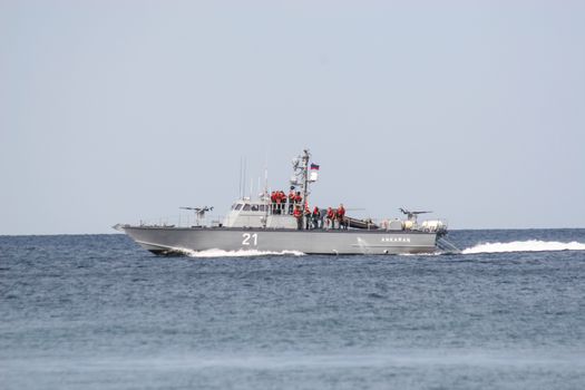 Police boat patroling on Slovenian coast.