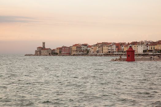 View on piran at dusk