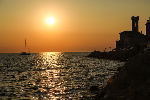 Piran's promenade at sunset