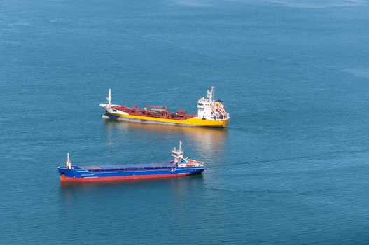 Transport ships on Tagus River near Lisbon in Portugal