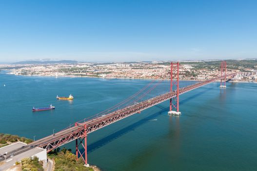 25th of April Suspension Bridge over the Tagus river in Lisbon, Portugal