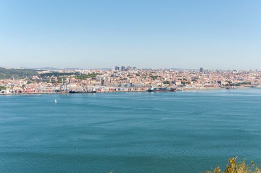 Panoramic view of Alcantara district in Lisbon and Tagus River