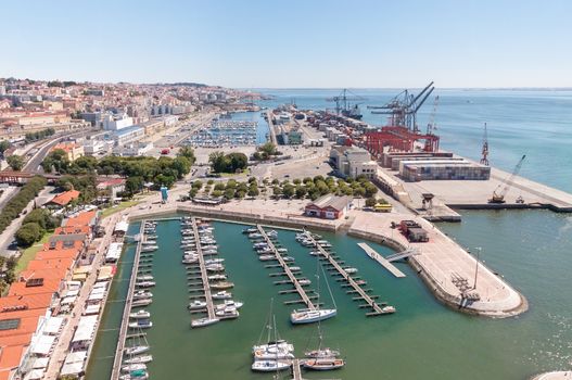 Port and marina on Tagus River in Lisbon, Portugal