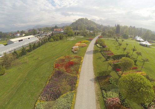 Aerial view on Arboretum in Volcji Potok in SLovenia