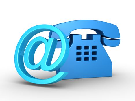 Telephone symbol and an e-mail symbol leaning on it