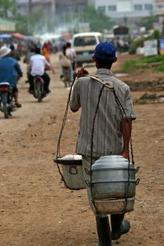 Traffic on main road on the border Cambodia and Thailand