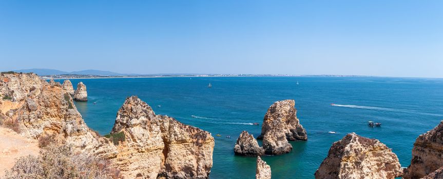 Panoramic view of beautiful rock formation near Lagos in Portugal