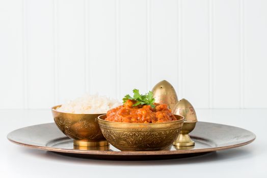 East Indian chana masala served with white rice.