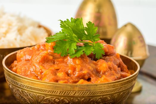 An East Indian dish of chick peas in a spicy tomato onion sauce.