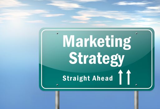 Highway Signpost with Marketing Strategy wording