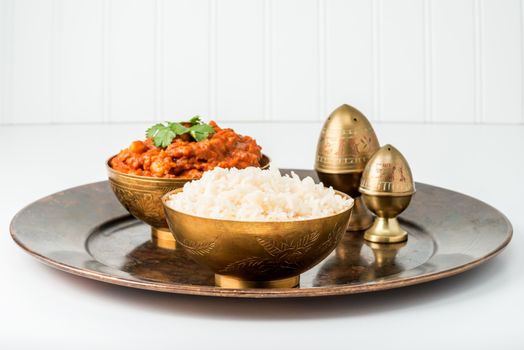 Bowl of Indian basmati rice as part of a meal.
