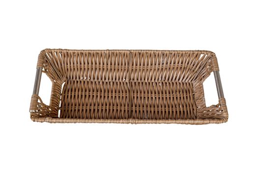 Empty wicker basket isolated on white background, top view