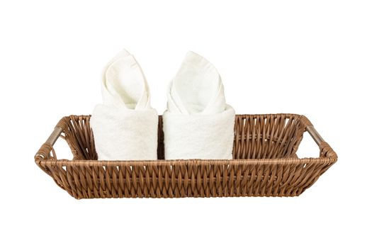 white towel in basket for spa isolate background