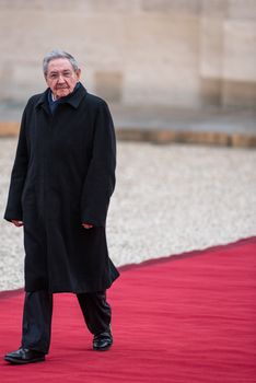 FRANCE, Paris: Cuban President Raul Castro arrives at the Elysee palace, in Paris, on February 1, 2016, to attend an official meeting with French President Francois Hollande. Cuban President Raul Castro begins an official state visit to France, his first ever to Europe, which is being seen as a key step in rebuilding his island nation's ties with the West.