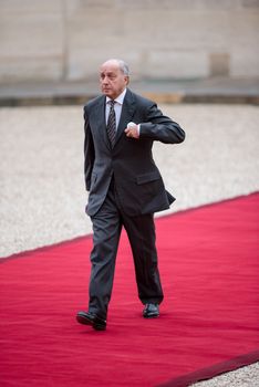 FRANCE, Paris: French Foreign Minister Laurent Fabius arrives to attend a meeting between French President Francois Hollande and Cuban President Raul Castro on February 1, 2016 at the Elysee Presidential Palace in Paris. Cuban President Raul Castro begins an official state visit to France, his first ever to Europe, which is being seen as a key step in rebuilding his island nation's ties with the West.