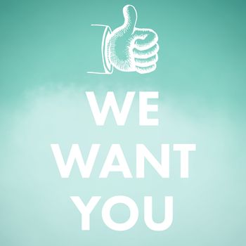 We want you against blue background