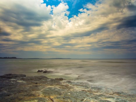 Ocean Rocks with dramatic clouded sky