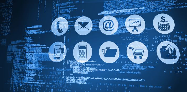 Blue codes against telephone apps icons 
