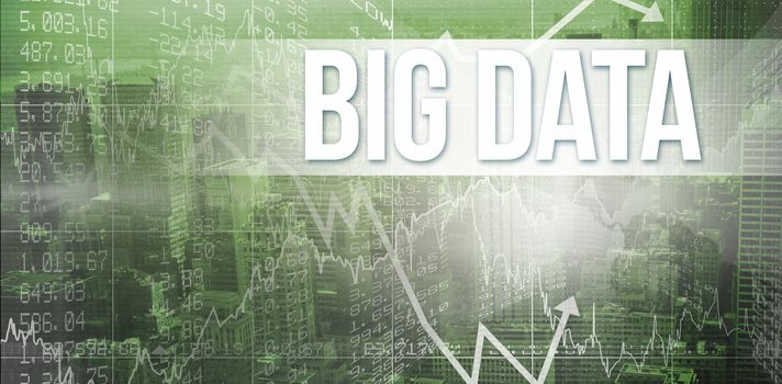 The word big data and stocks and shares against view of cityscape