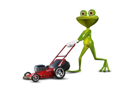 Illustration green frog with a lawn mower