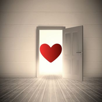 heart against open door on white wall