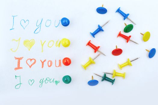 Love you letter with colorful push pins