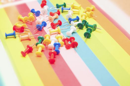 Close-up view on a multicolored set of pushpins