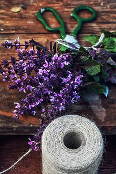 bunch of fresh blooming fragrant lavender on wooden background