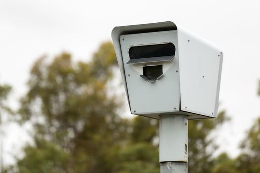 MELBOURNEAUSTRALIA - FEBRUARY 2: Closeup of a Speed Camera / Safety Camera situated on a freeway on the outskirts of Melbourne, Australia.