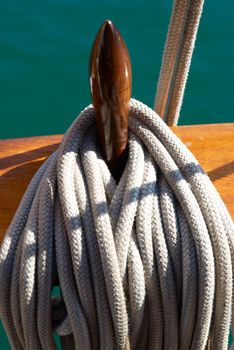 Yacht's ropes and tackles- marine rigging equipment.