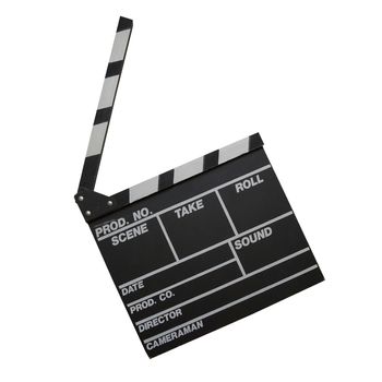 Black clapper board isolated on white background