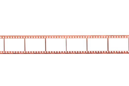 Photographic film with empty frames on white background