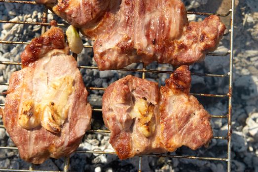 Roasted meat with spices on the barbecue