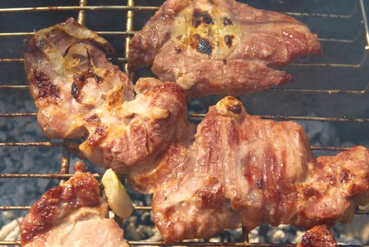 Roasted meat with spices on the barbecue