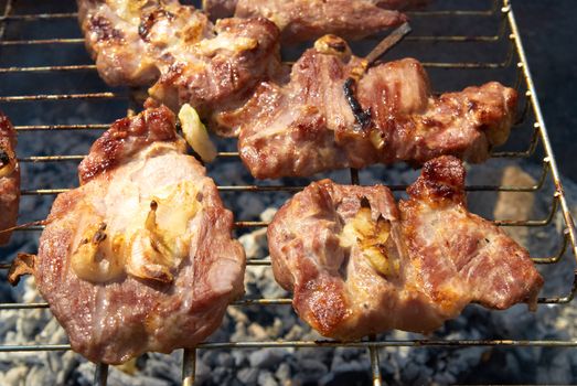 Roasted meat with spices on the barbecue