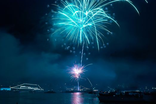 Colorful fireworks on the black sky background