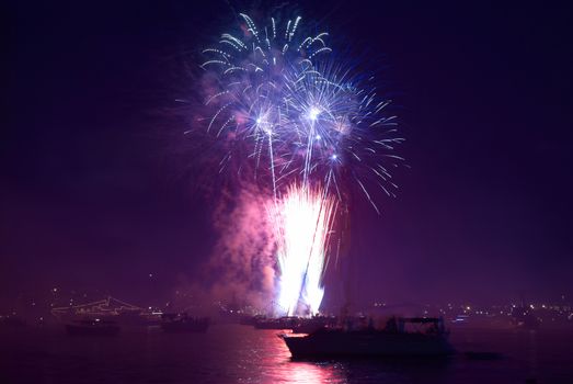 Colorful fireworks on the black sky background