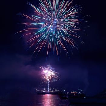 Colorful fireworks on the black sky background