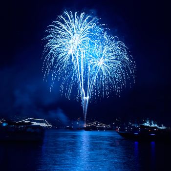 Colorful fireworks on the black sky background