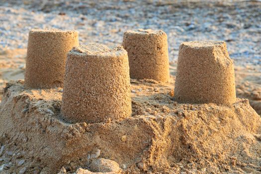 Towers from sand- castle on the beach