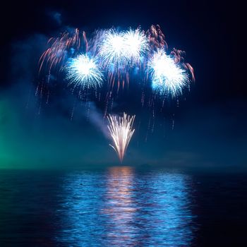 Colorful fireworks on the black sky background