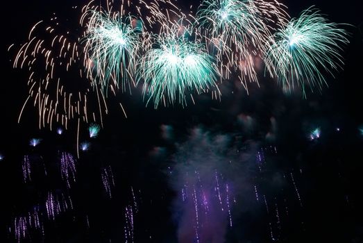 Colorful fireworks on the black sky background